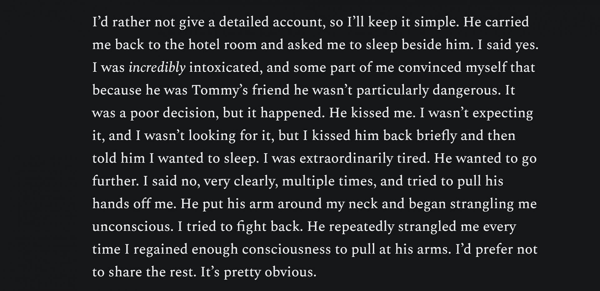 An excerpt from Lauren Southern's Substack post, where she wrote about her alleged experience with Andrew Tate (Image via substack.com)